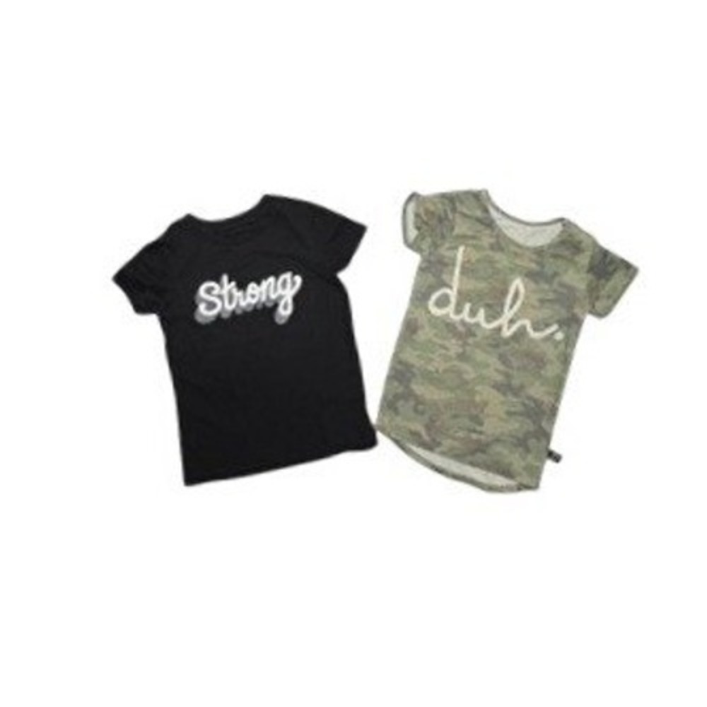 RAGS Green Camouflage Shirt + Cat & Jack Black Basic Tee Shirt 2T Words Sayings